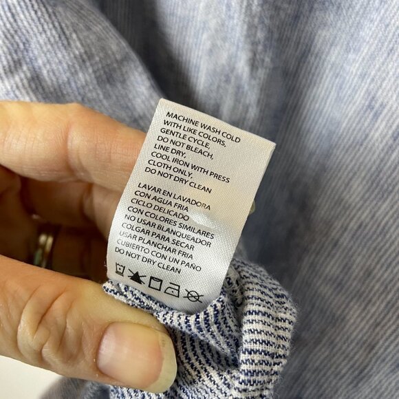 Weatherpoof Tie Front Washable Linen Nautical Shirt in Blue Pinstripe - Picture 8 of 8